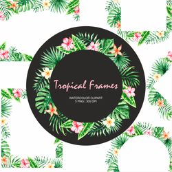 Watercolor Tropical Leaves Frames Set. Jungle Greenery Floral, Palm Leaves, Monstera leaf, Tropical Wedding.
