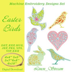 Easter Bird 6 motifs Machine embroidery design in 8 formats and 5 sizes