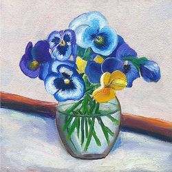 Violet painting, Original Art, Pansies painting, Flower painting, Flower artwork 8 by 8 inch