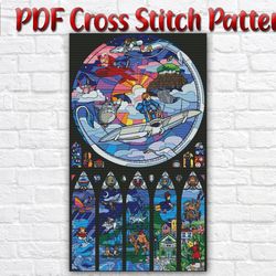 Anime Cross Stitch Pattern / Totoro Cross Stitch Pattern / Stained Glass Cross Stitch Pattern / Modern Instant PDF Chart