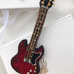 Electric Guitar beaded brooch Gift for a Musician Rock Embroidered Art beads