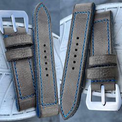 Grey vintage strap with blue stitching
