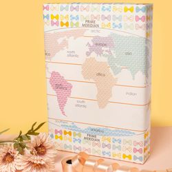 eVincE 10 White Gift Wrapping Paper | World Map Globe 7 Continents color assorted bows Birthday Christmas Hanukkah