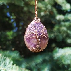 2 Year Wedding Anniversary Gift for Husband, Amethyst Tree Of Life Wire Wrapped Necklace, 2nd Anniversary Gift for Him