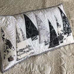 Quilted Christmas pillow, Christmas white black pillowcase, Gray Xmas trees, Quilted decorative pillow cover, Santa gift