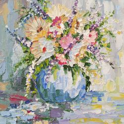 daisy painting flowers original art flower artwork oil impasto painting flower still life