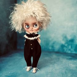 custom blythe doll boy black eye blonde hair goat reroot