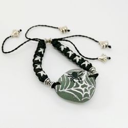 Spider Sea glass Bracelet Spider Bracelet FREE SHIPPING Gift friendship bracelets.Spiderweb bracelet.Arachnid Jewelry