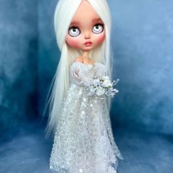 Beautiful custom Blythe doll bride blonde alpaca reroot unique ooak doll