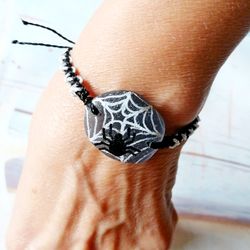 Spider Sea Glass Bracelet FREE SHIPPING Black Bracelet.Spiderweb Sea glass bracelet. Arachnid bracelet Modern Jewelry