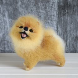 Pomeranian spitz collectible dog toy felted animal sculpture
