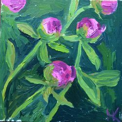 pink peonies painting, oil painting, flowers painting, oil art, peonies art
