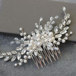 bridal hair comb pearl and crystal and earrings set / wedding hair piece / crystal pearl hair accessory bridal h29