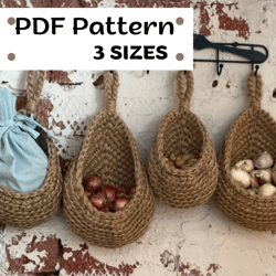 PDF crochet hanging baskets, crocheting pattern, step-by-step description of wall hanging