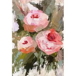 peony painting floral original art impasto wall art plant artwork 12x8" by svetlana