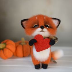 Needle felted fox sculpture, forest animal toy