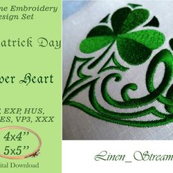 clover heart machine embroidery design in 7 formats and 2 sizes