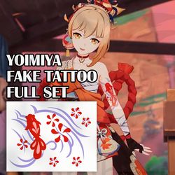 Yoimiya fake tattoo Genshin Impact Full set cosplay Anime game geek Temporary sticker tats kawaii gift Otaku weeb design