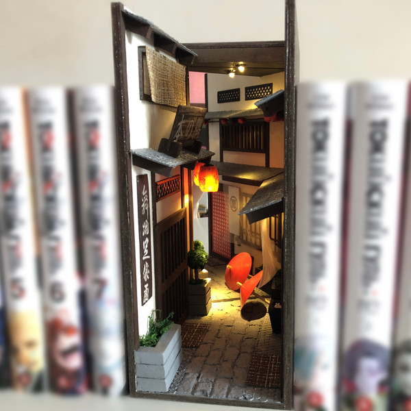 Book nook diorama Japan Alley Miniature library decor Bookshelf insert 5.jpg