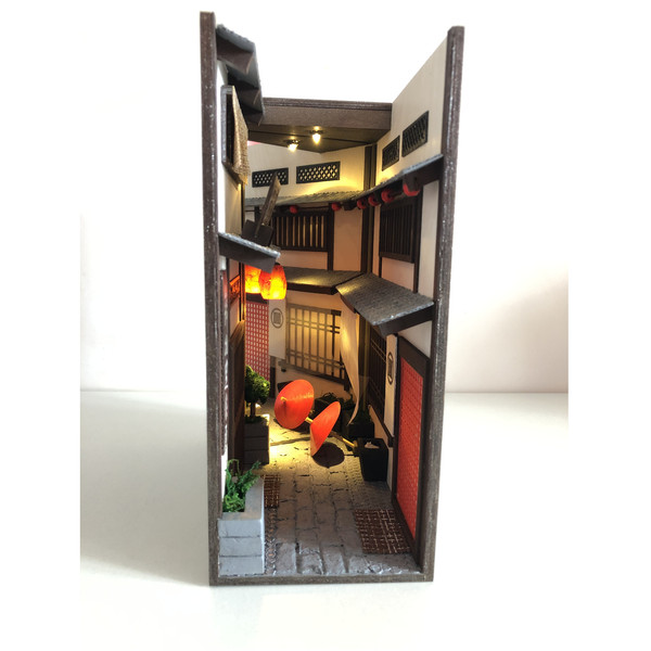 Book nook diorama Japan Alley Miniature library decor Bookshelf insert 2.JPG