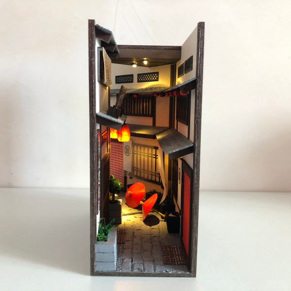 Book nook diorama Japan Alley Miniature library decor Bookshelf insert 8.JPG