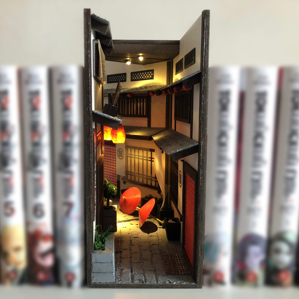Book nook diorama Japan Alley Miniature library decor Bookshelf insert.jpg