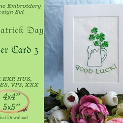 clover card 3 machine embroidery design in 7 formats and 2 sizes