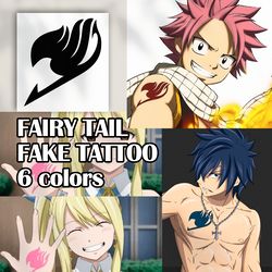 Fairy Tail fake tattoo Gray Natsu Lucy anime manga merch Temporary sticker tats kawaii gift Otaku weeb design Cosplay