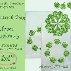 Clover napkins 3 Machine embroidery design in 7 formats and 1 sizes Can be used to decorate table linen or clothes.
