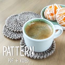 Crochet coffee coaster PATTERN for beginner STEP-BY-STEP, Crochet Video Tutorial, Crochet PDF