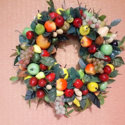 Summer/Fall wreath, Kitchen wreath, Thanksgiving Wreath, Faux Fruit door wreath, Artificial fruit farmhouse wreath