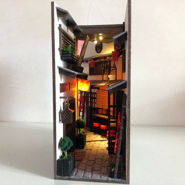 Book nook bookshelf insert Japan Street Book END library decor Miniature between books Bookshelf diorama 1.JPG