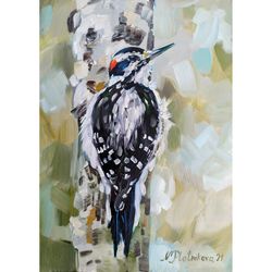 Woodpecker painting Bird Original Art Animal Artwork bird fine art oil painting bird painting oil bird wall art bird art