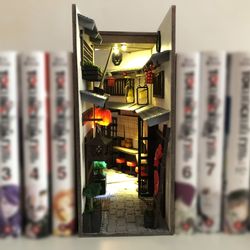 book nook bookshelf insert japan street bookshelf diorama made to order book end library decor miniature between books