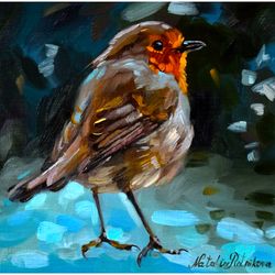 Bird painting Robin Original Art Animal Artwork fine art square oil painting robin painting robin artwork robin wall art