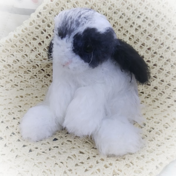 Realistic stuffed rabbit, black and white rabbit pet replica | Inspire ...