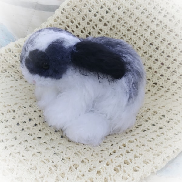 Realistic stuffed rabbit, black and white rabbit pet replica | Inspire ...