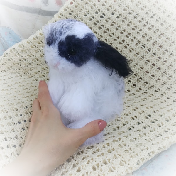Realistic stuffed rabbit, black and white rabbit pet replica | Inspire ...