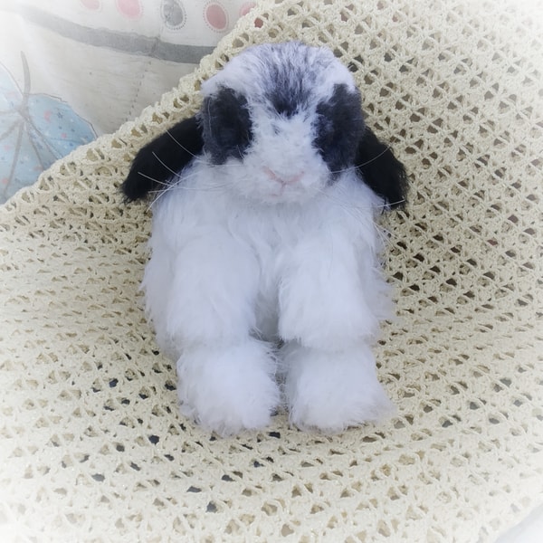 Realistic stuffed rabbit, black and white rabbit pet replica | Inspire ...