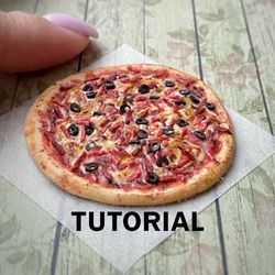 Miniature pizza 1. Tutorial polymer clay. Mini food. Foods for doll. Culinary miniature. Diy clay pattern. Fake pizza.