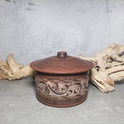 ceramic cooking pot 59.83 fl.oz casserole with lid handmade red clay