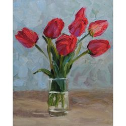 Tulip Painting Flower Original Art Floral Artwork Small Wall Art 10x8 by Sonnegold