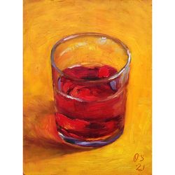 wine painting glass original art food drink wall art mini artwork 7x5 by sonnegold