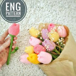 Amigurumi Tulip Crochet Pattern. Amigurumi flower crochet pattern for mothers Day gift.