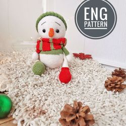 Amigurumi Snowman crochet pattern. PDF Crochet white Christmas Snowman in clothes