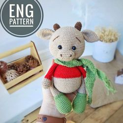 Amigurumi Bull crochet pattern PDF. Amigurumi pattern. Christmas amigurumi pattern.