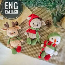 christmas set crochet pattern. amigurumi reindeer, snowman crochet pattern, amigurumi bull pattern. amigurumi pattern