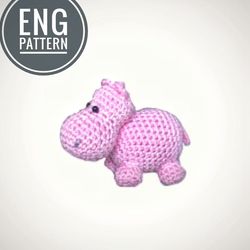 Amigurumi Hippopotamus crochet pattern keychain toy 3 inch. Amigurumi Hippo crochet pattern