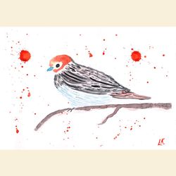 Original Painting Sparrow Bird Art Songbird Animal Artwork Wildlife Nature