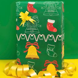 eVincE 10 Christmas wrapping paper sheets | Green Santa Bells Pattern | kids adults for him her senior citizens |